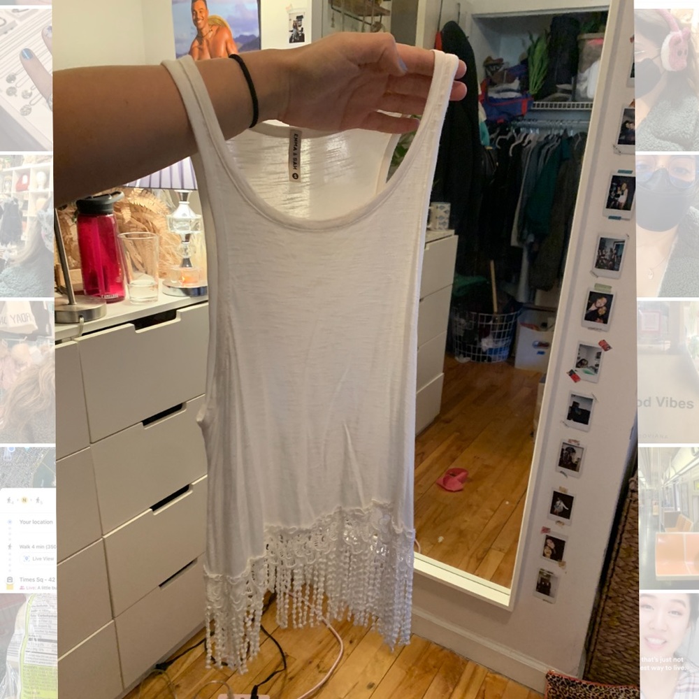 Vintage LF EMMA & SAM white fringe tank top Size S